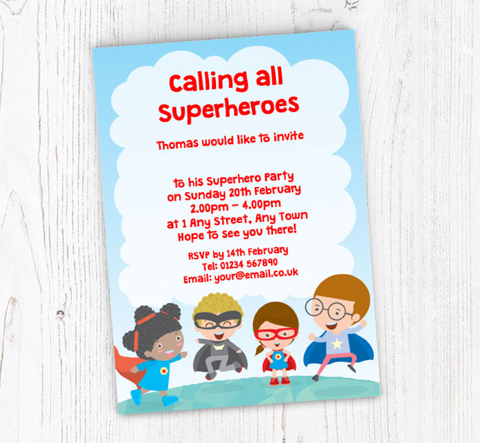 superhero children party invitations