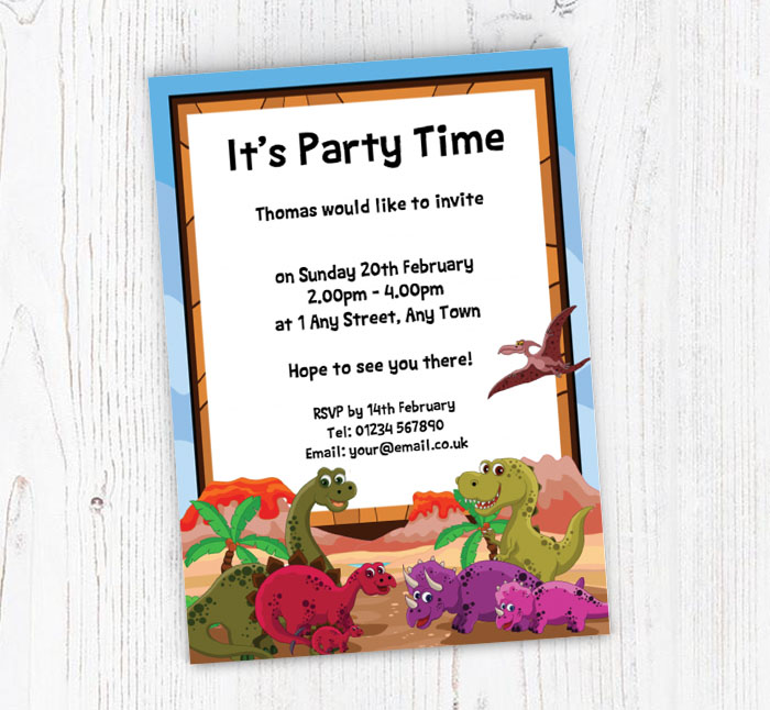 happy dinosaurs party invitations
