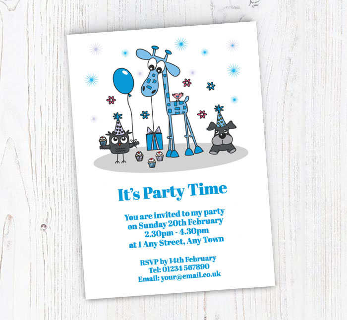 blue giraffe party invitations