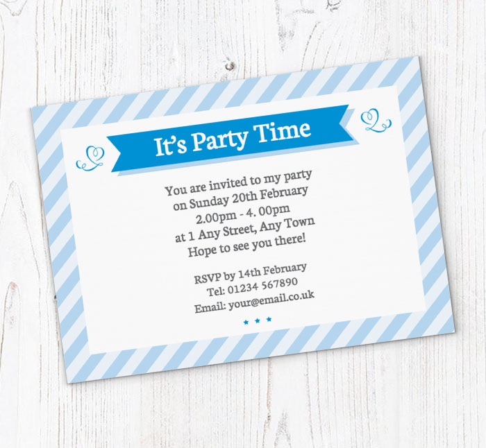 blue stripes party invitations