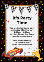 racing car and trophy invitations