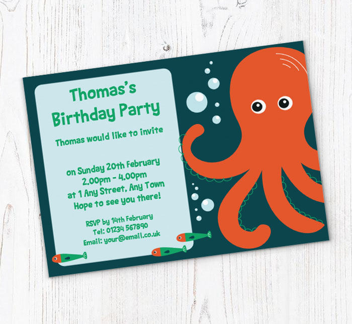 orange octopus party invitations