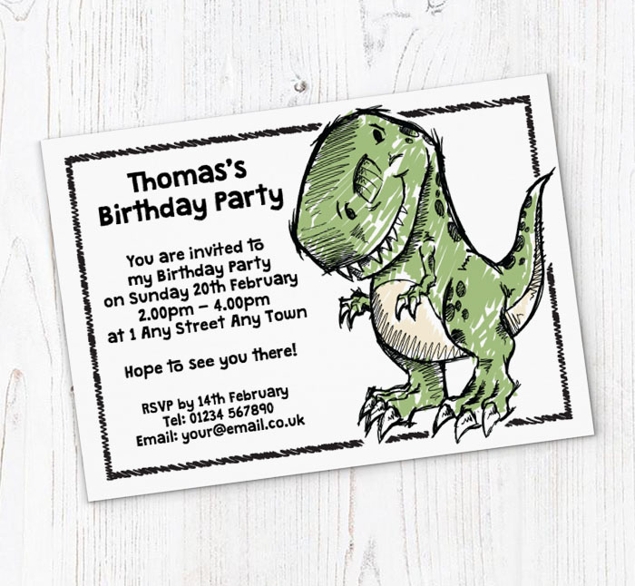 tyrannosaurus sketch invitations
