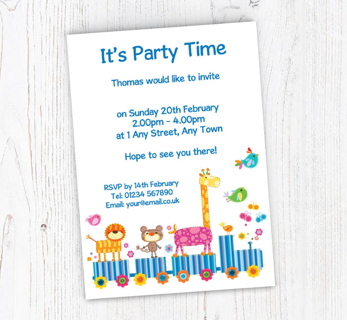 zoo train party invitations