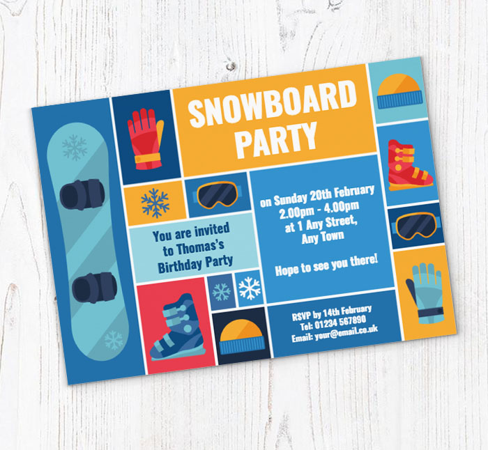 snowboarding party invitations