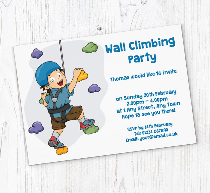 boy on climbing wall invitations