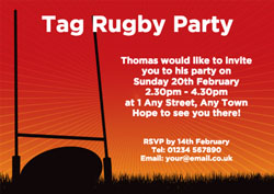 red tag rugby party invitations
