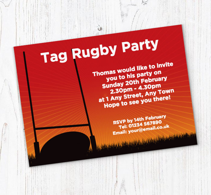 red tag rugby party invitations