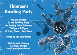 blue bowling party invitations