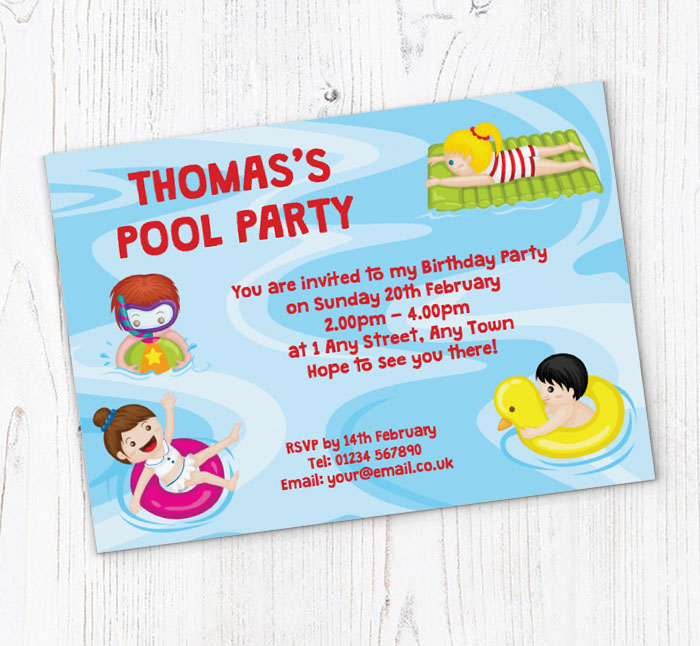 pool fun party invitations