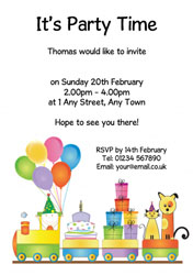 colourful birthday train invitations