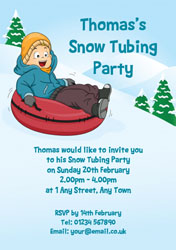 boy riding snow tube invitations