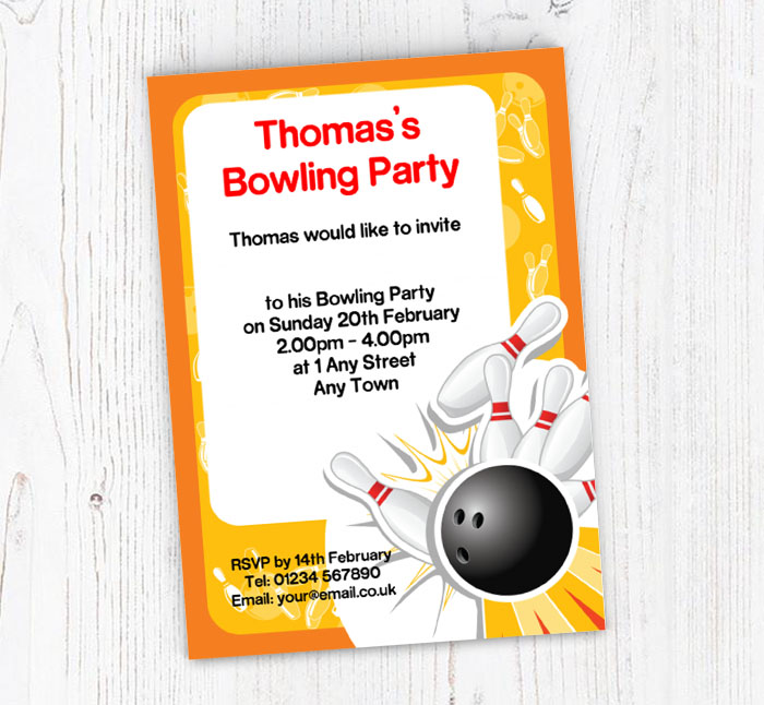 yellow bowling party invitations