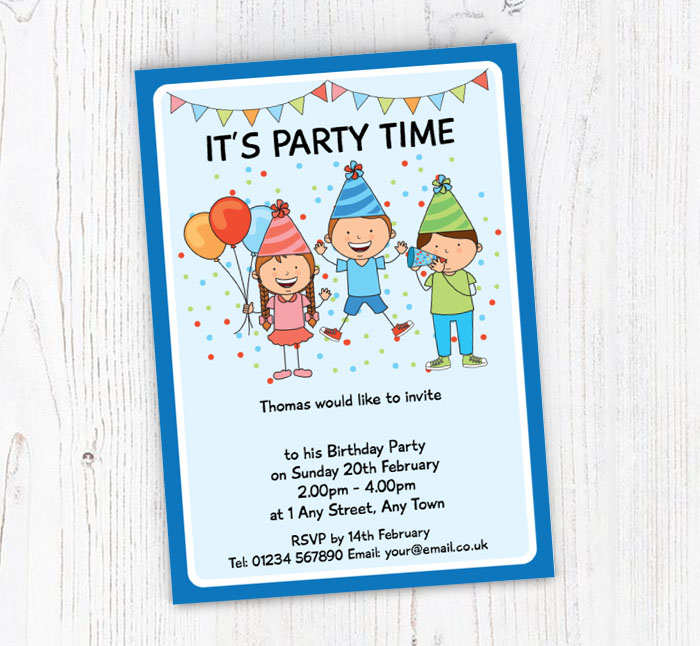 blue kids party invitations