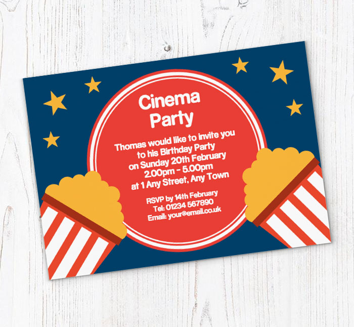 popcorn and stars party invitations
