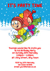 boy and girl sledging invitations