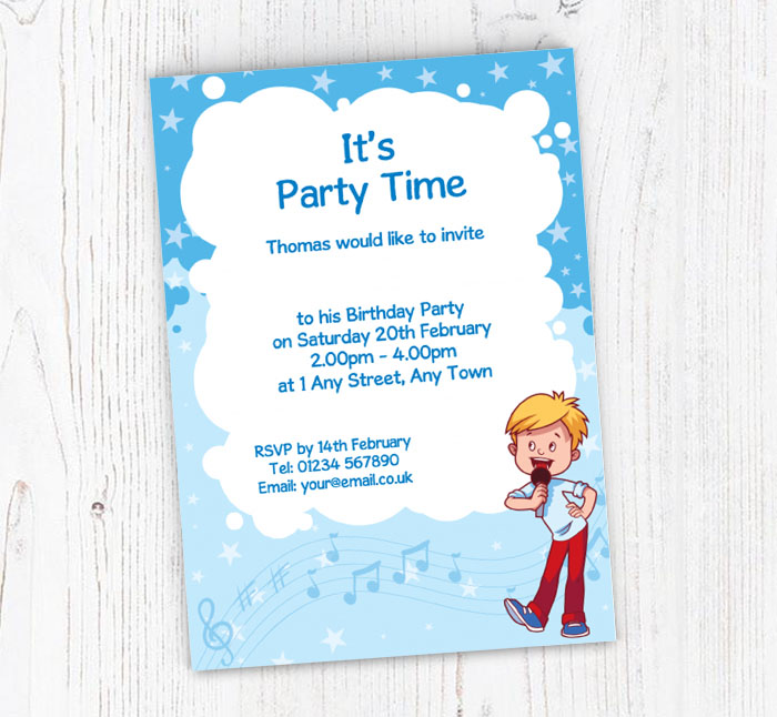 boy singing party invitations