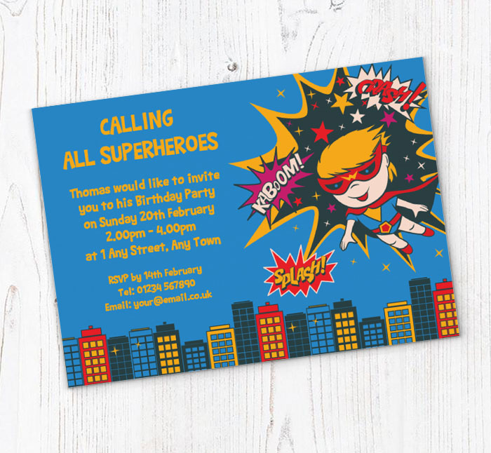 superhero boy party invitations