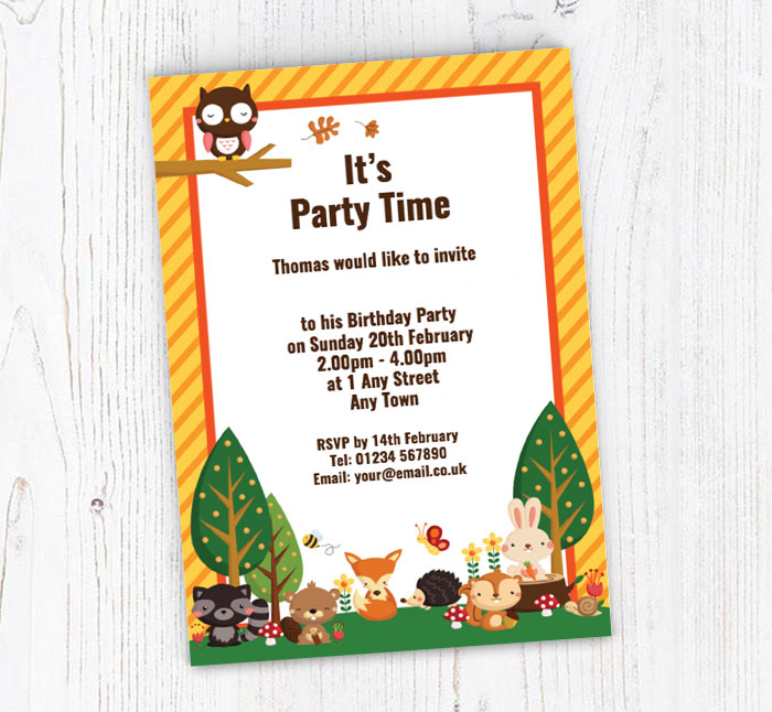 woodland creatures party invitations