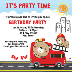 fire engine bear party invitations