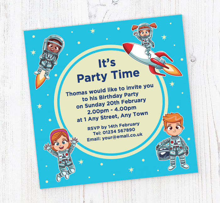 astronaut kids party invitations