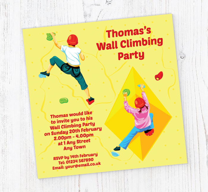childrens wall climbing invitations