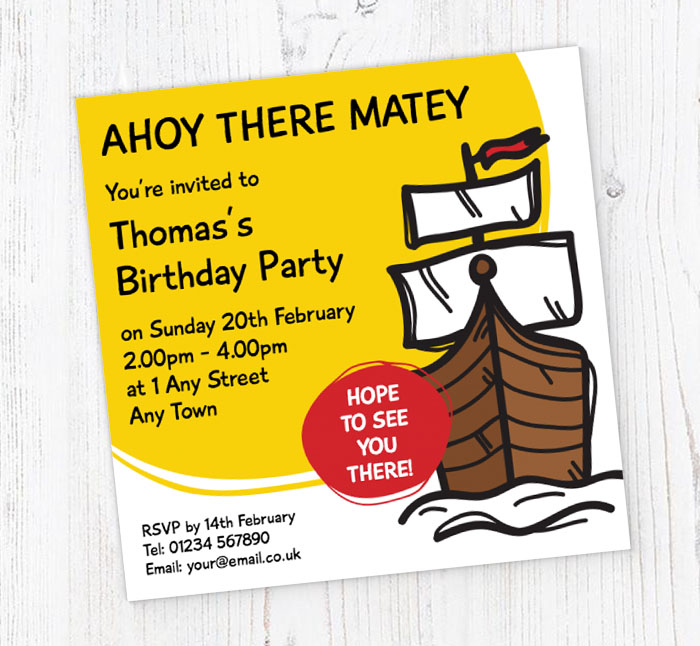 pirate ship birthday party invitations