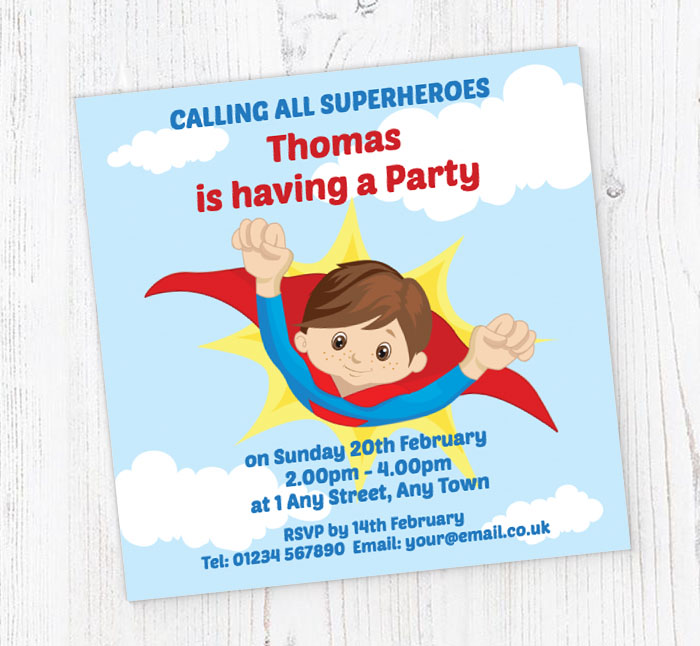 boys superhero personalised invitations