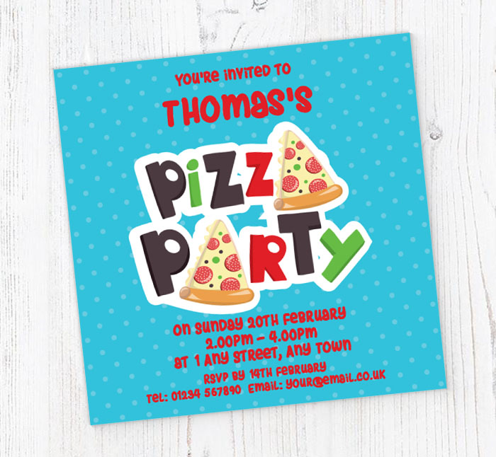 pizza party birthday invitations