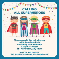 childrens superhero party invitations