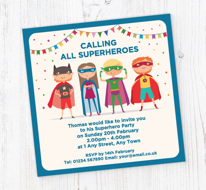 childrens superhero party invitations