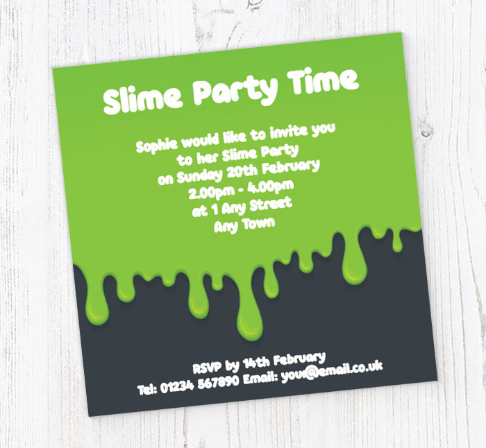 personalised slime party invitations