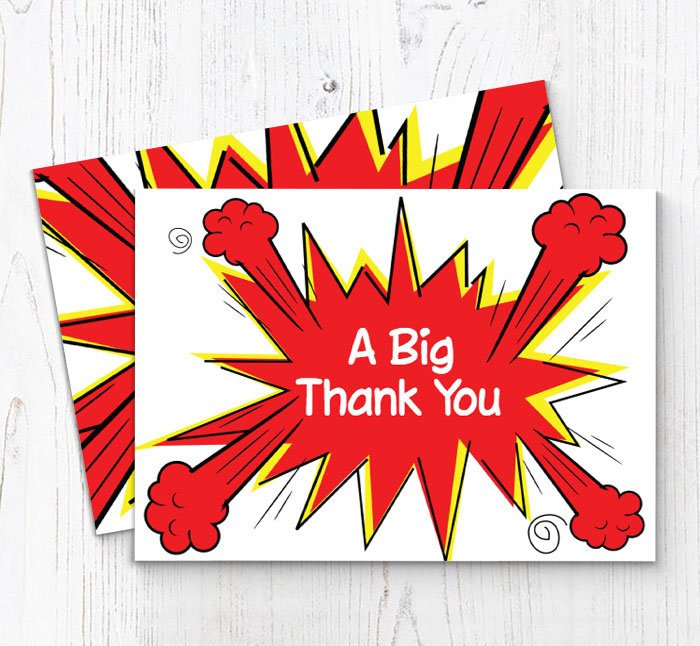 comic burst thank you cards