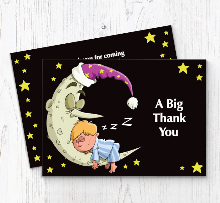 boy sleeping on moon thank you cards