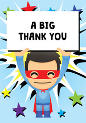 superhero holding sign thank you cards