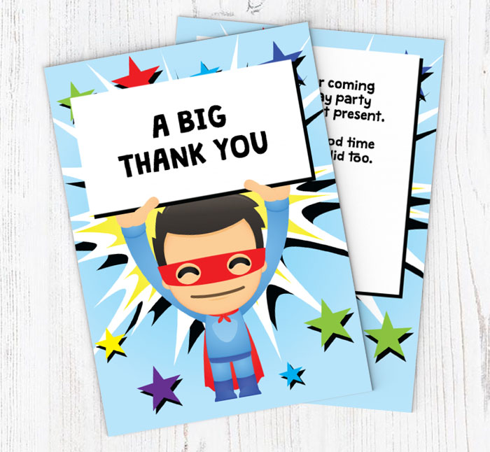 superhero holding sign thank you cards