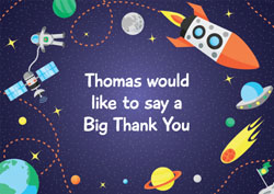 spaceship and planets thank you cards