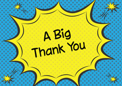 blue comic boom thank you cards