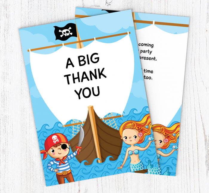 pirate and mermaid thank you cards