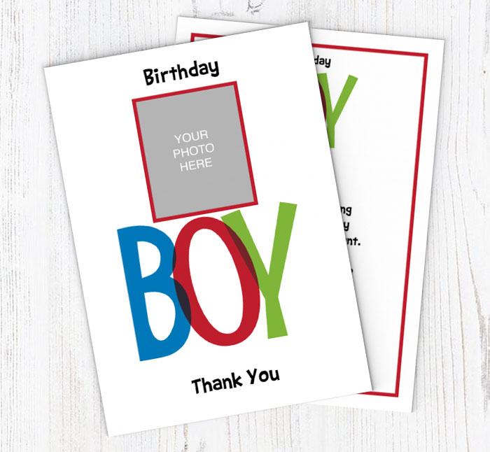 boys photo upload thank you cards