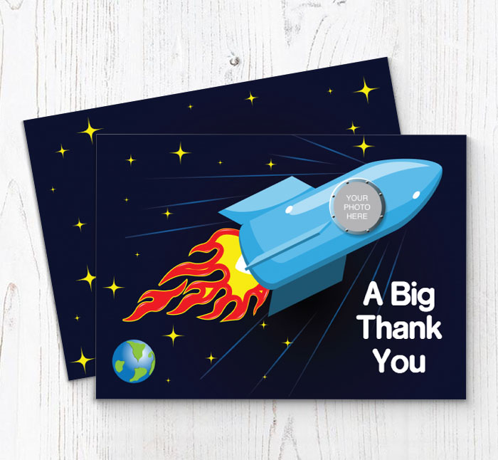 space rocket photo thank you cards