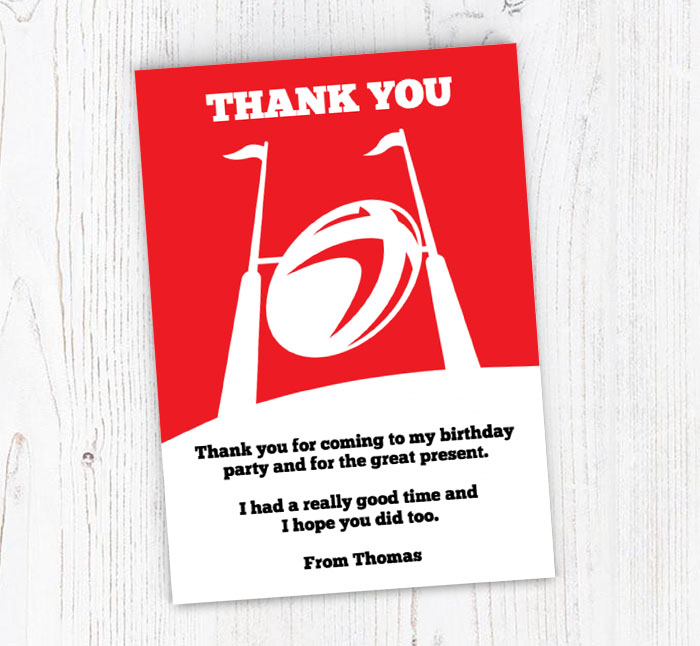 red rugby thank you cards