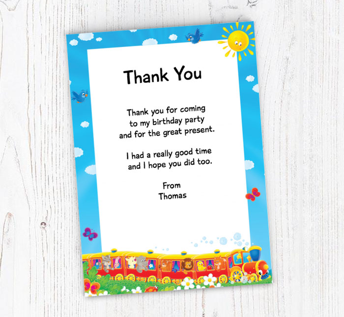 animal train thank you cards