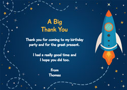 flying space rocket thank you cards