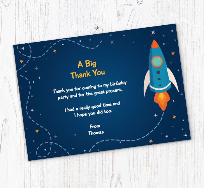 flying space rocket thank you cards