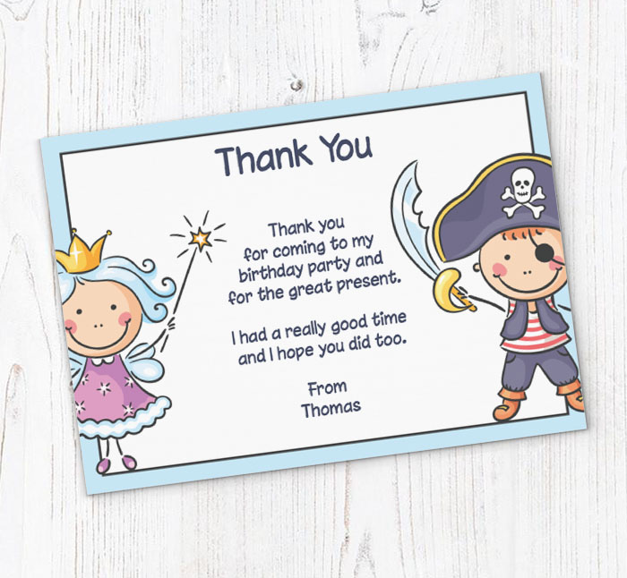pirate and fairy thank you cards