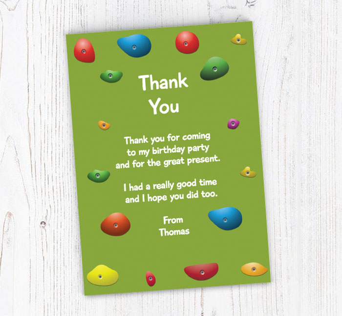 green climbing wall thank you cards