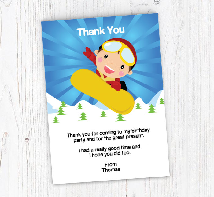 boys snowboarding thank you cards