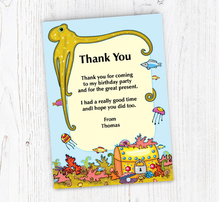 Octopus and Treasure Chest Thank You Cards | Personalise Online Plus ...