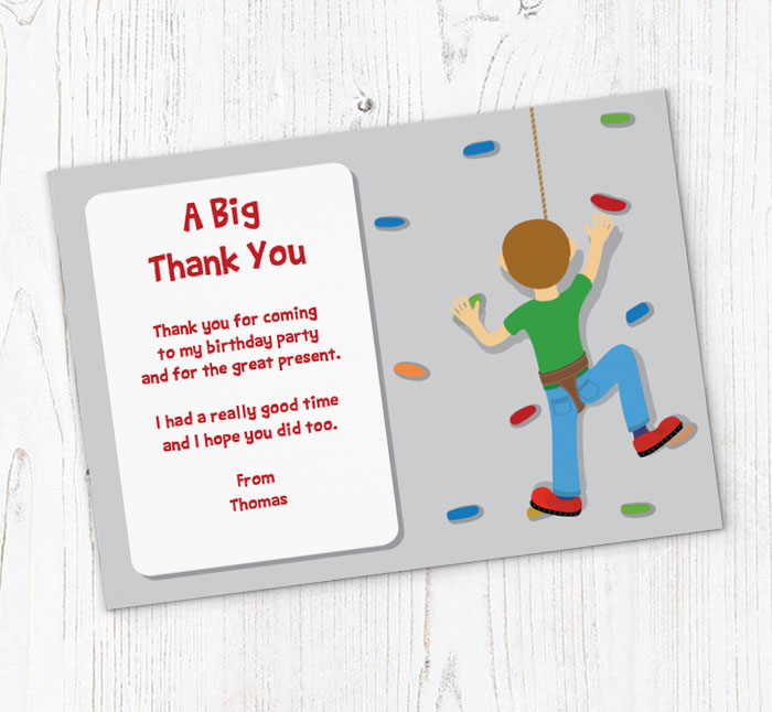 boys wall climbing thank you cards